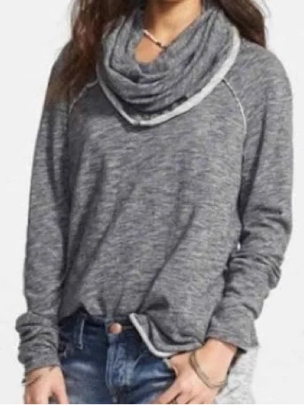 Free People Beach Cocoon Cowl Neck Pullover Sweater Heather Gray Knit Slouchy OS